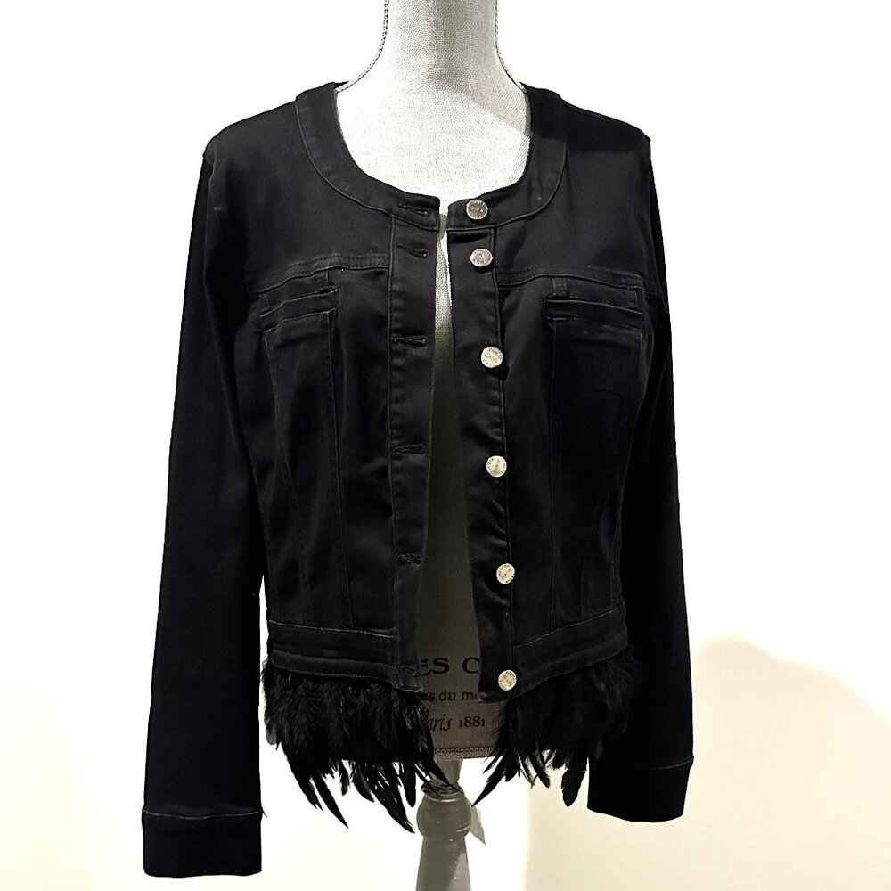 New Black Jean Jacket w/ Feathered Rim